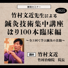 【実地セミナー】竹村文近先生による鍼灸技術集中講座2025　はり100本臨床編